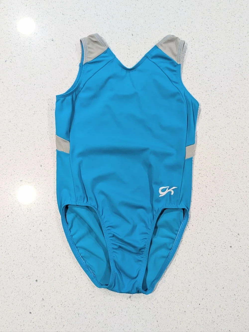 CUTE GK ELITE Gymnastics Dance Leotard Child CM Medium Teal Gray BREATHABLE MESH